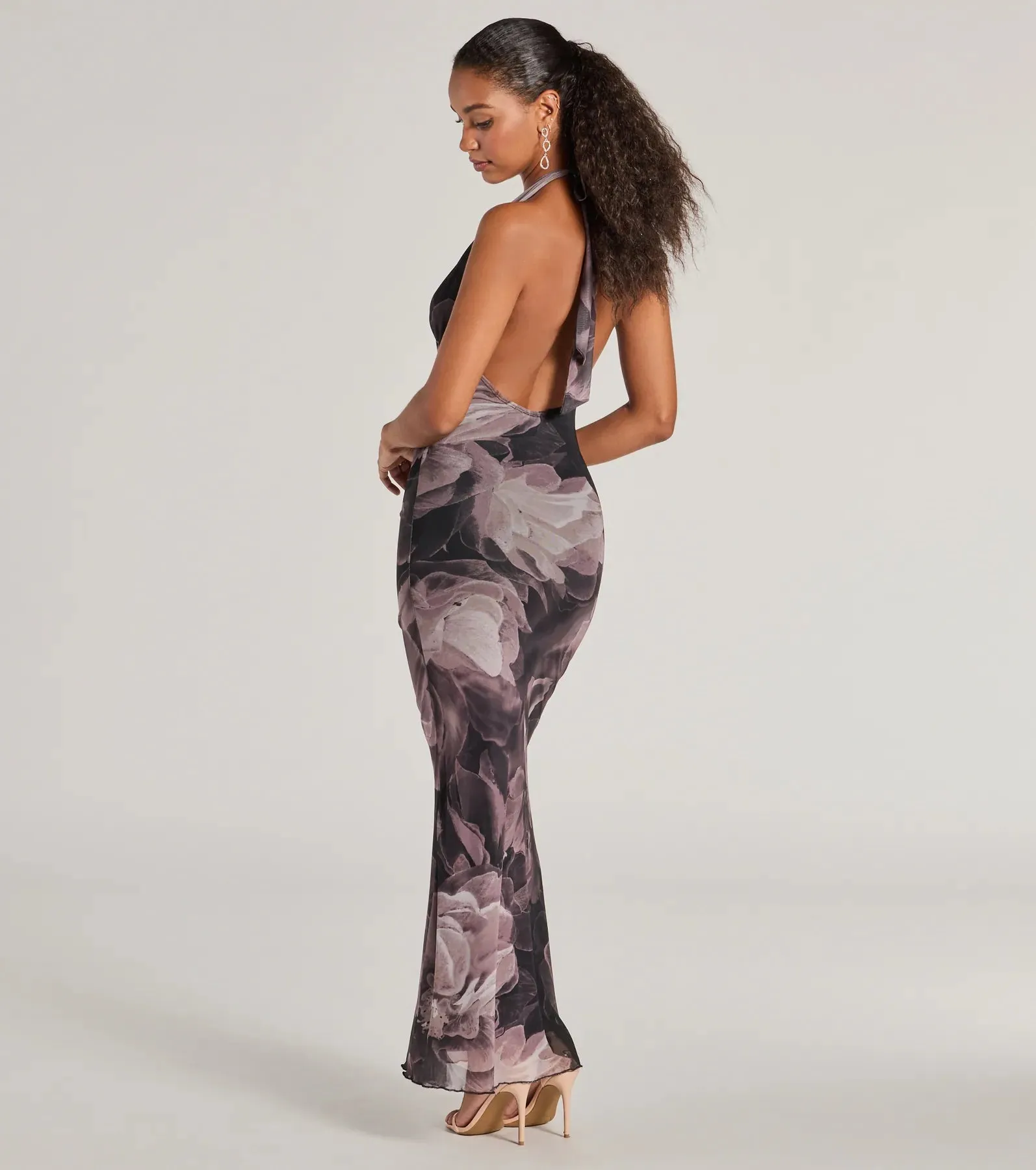 Drama-Worthy Abstract Floral Mesh Maxi Dress