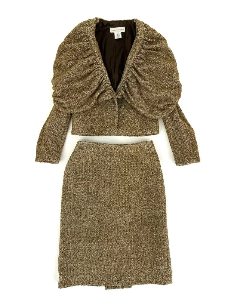 Dries Van Noten Tweed Crop Jacket & Skirt Set