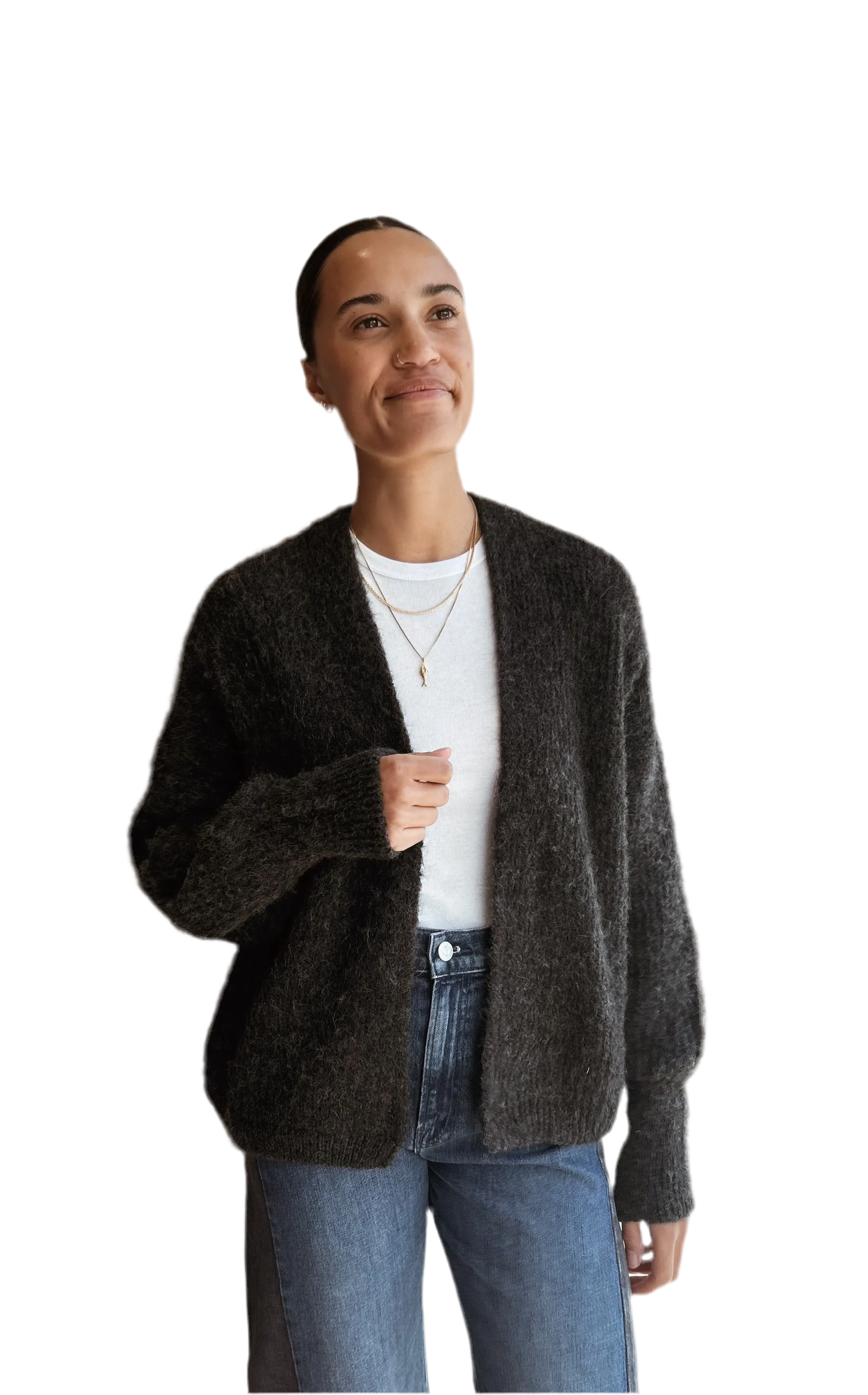 East cardi in charcoal melange