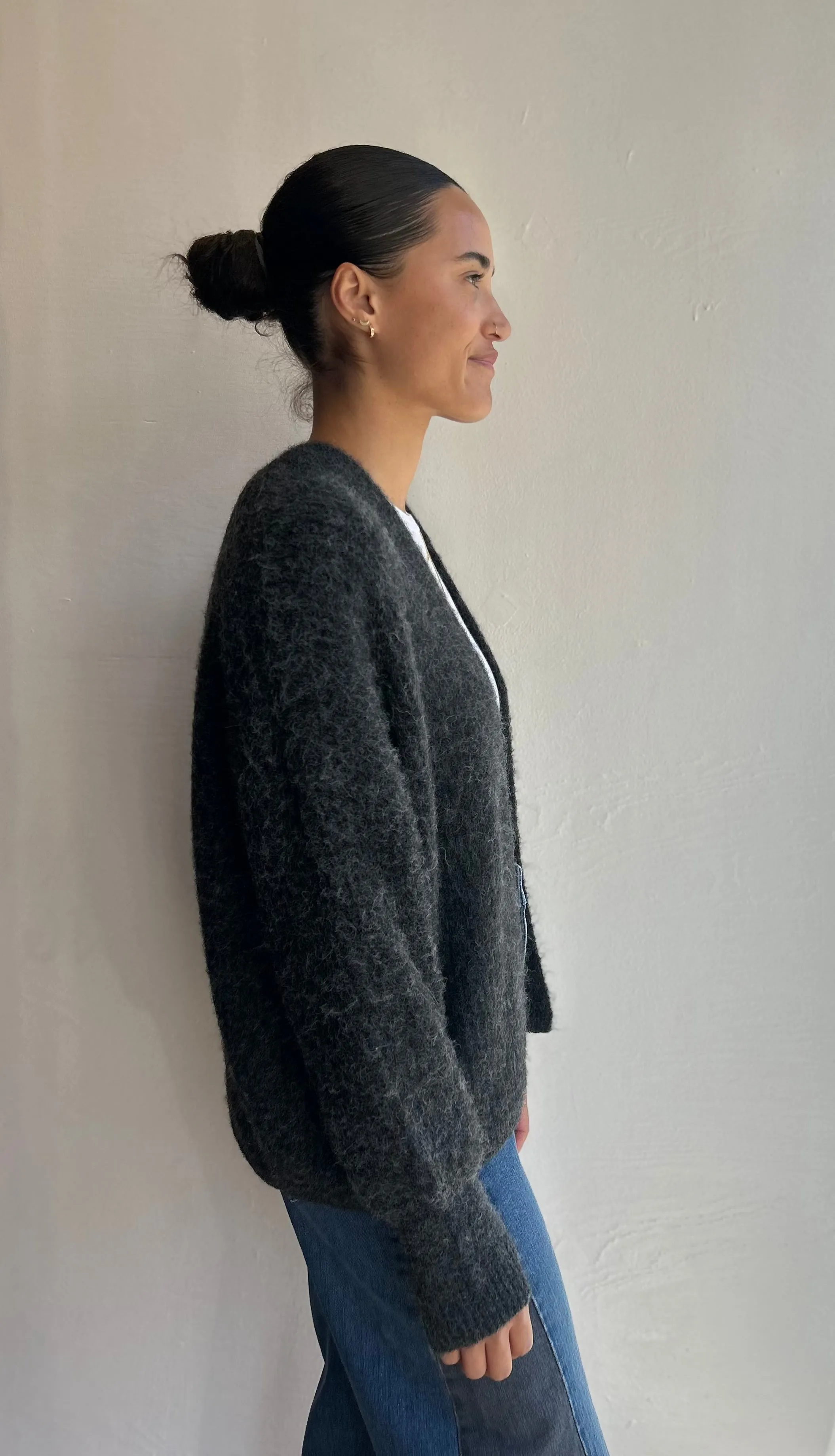 East cardi in charcoal melange