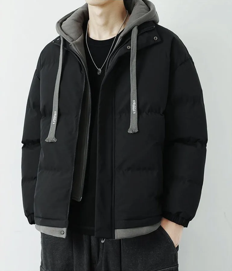Easy-to-Clean Faux Two-Piece Puffer Jacket - Windproof and Warm