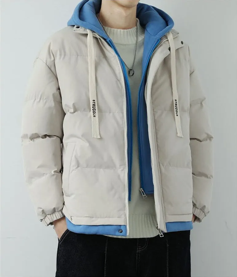 Easy-to-Clean Faux Two-Piece Puffer Jacket - Windproof and Warm