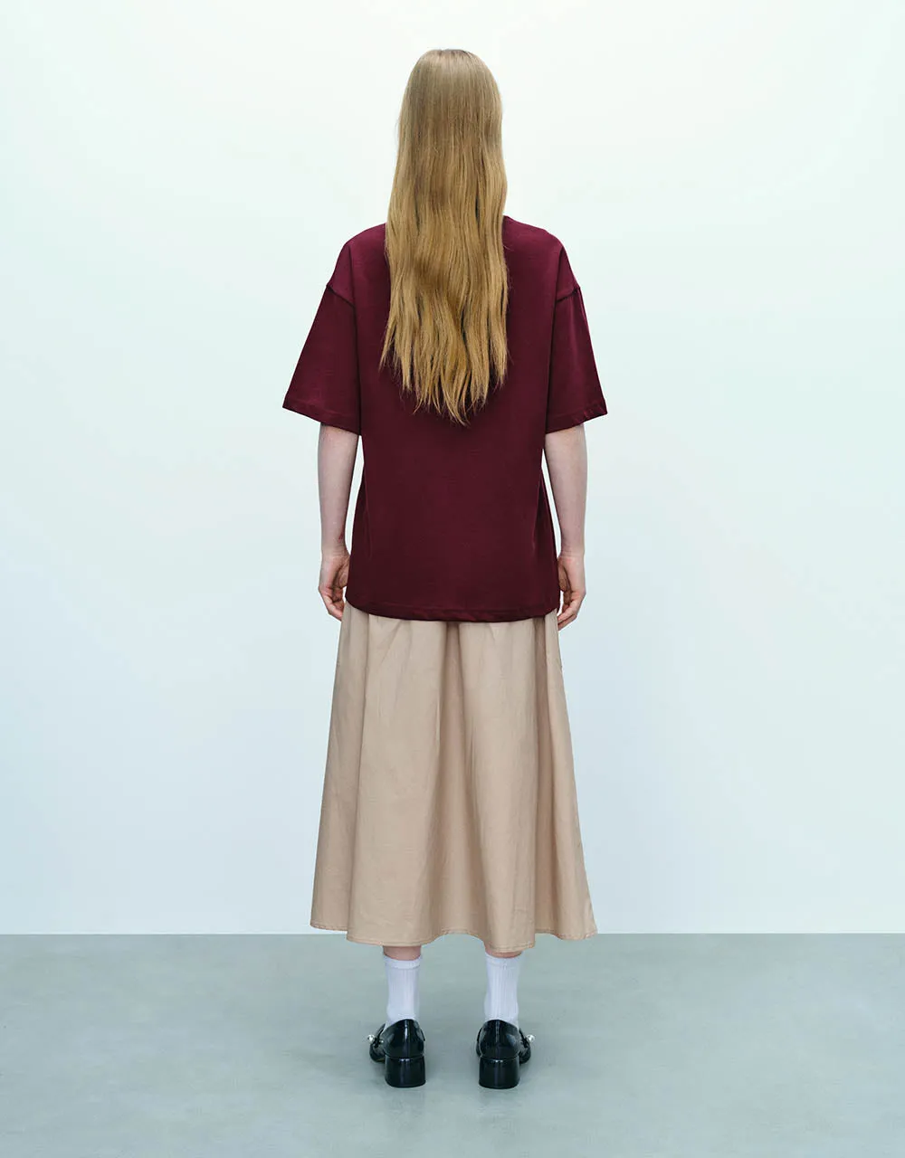 Elastic Waist Midi A-Line Skirt