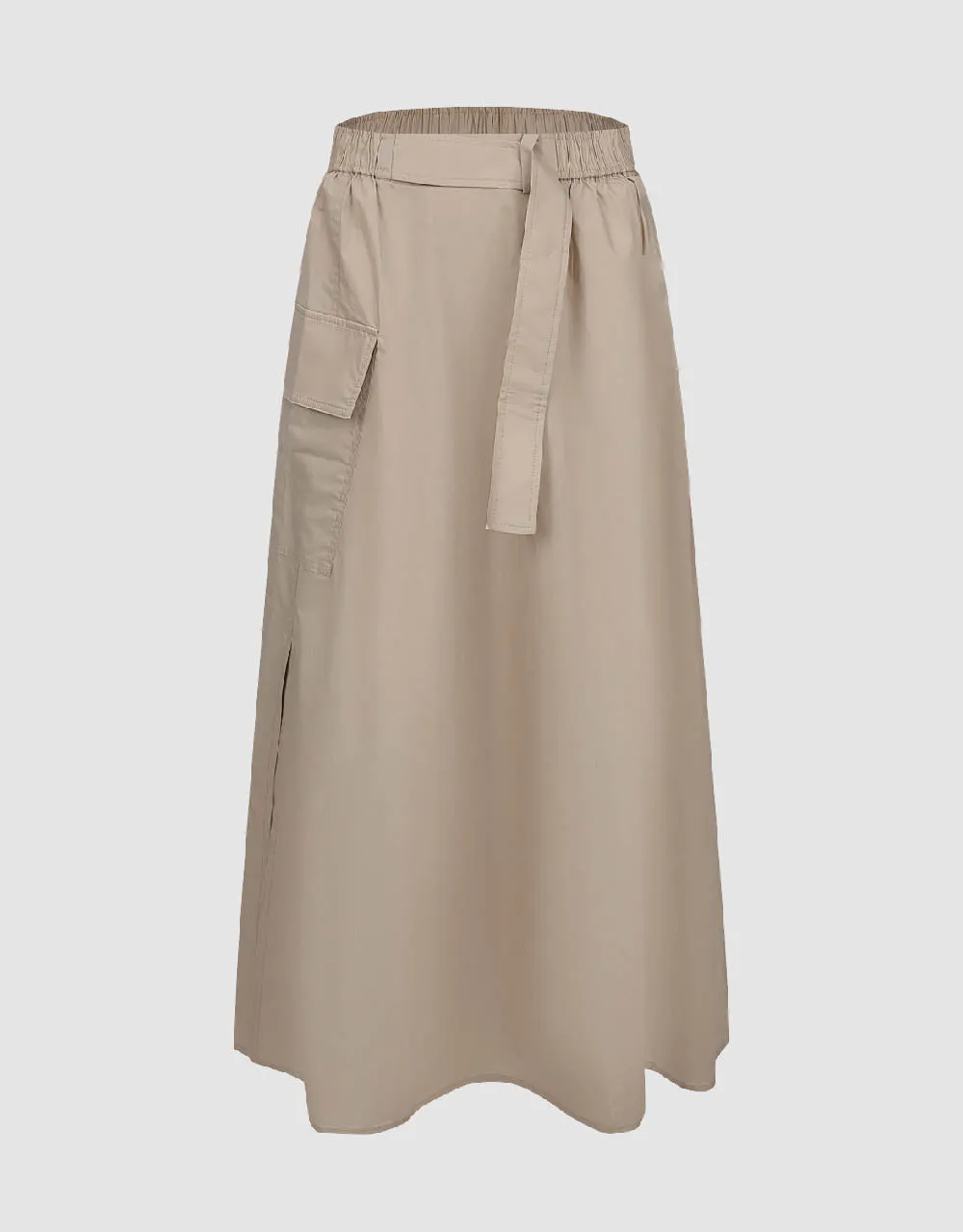 Elastic Waist Midi A-Line Skirt