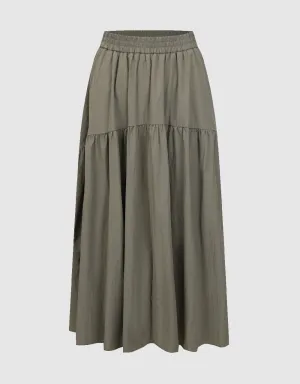 Elastic Waist Midi A-Line Skirt