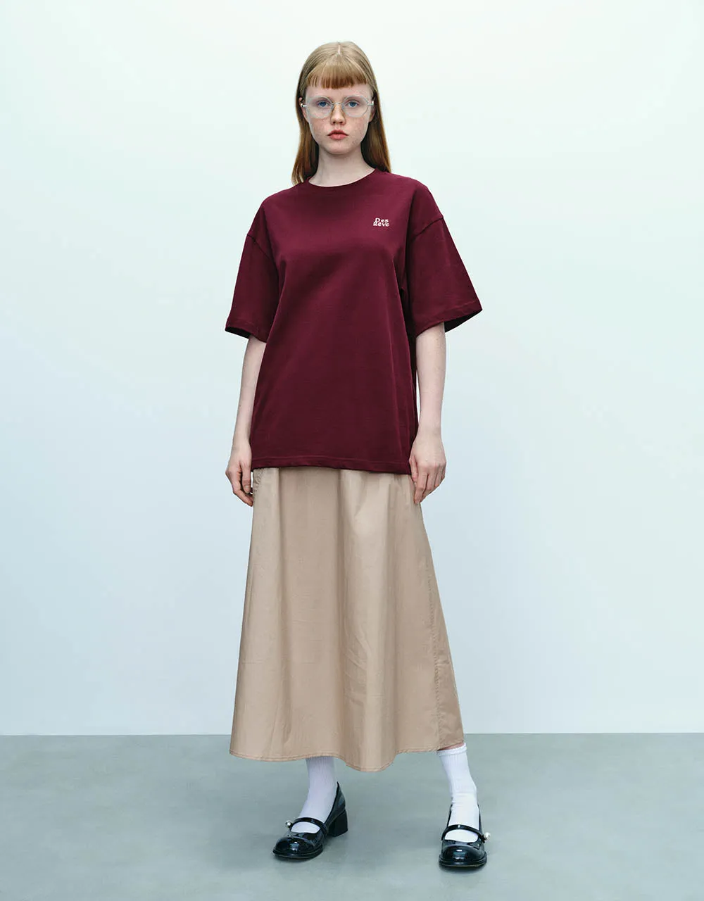 Elastic Waist Midi A-Line Skirt