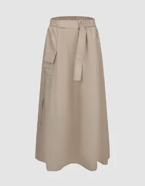 Elastic Waist Midi A-Line Skirt