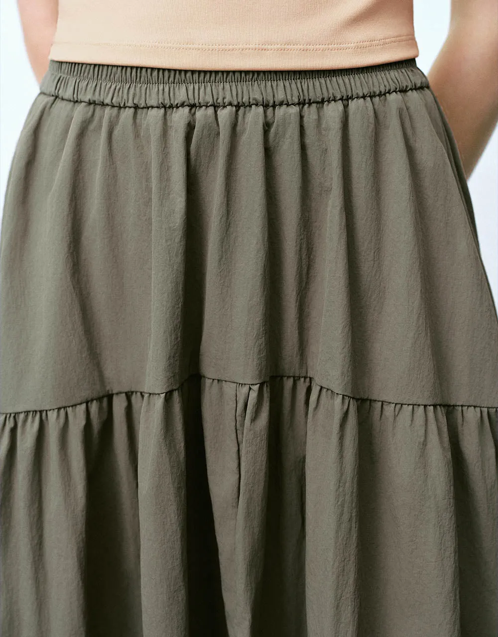 Elastic Waist Midi A-Line Skirt