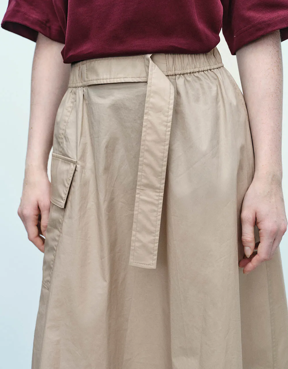 Elastic Waist Midi A-Line Skirt