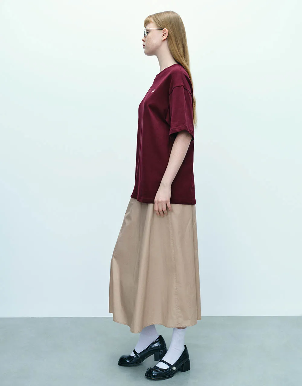 Elastic Waist Midi A-Line Skirt