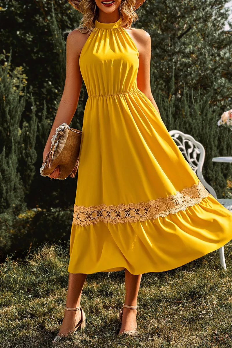 Elegant Vacation Solid Lace Halter A Line Dresses