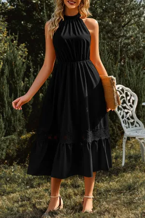Elegant Vacation Solid Lace Halter A Line Dresses