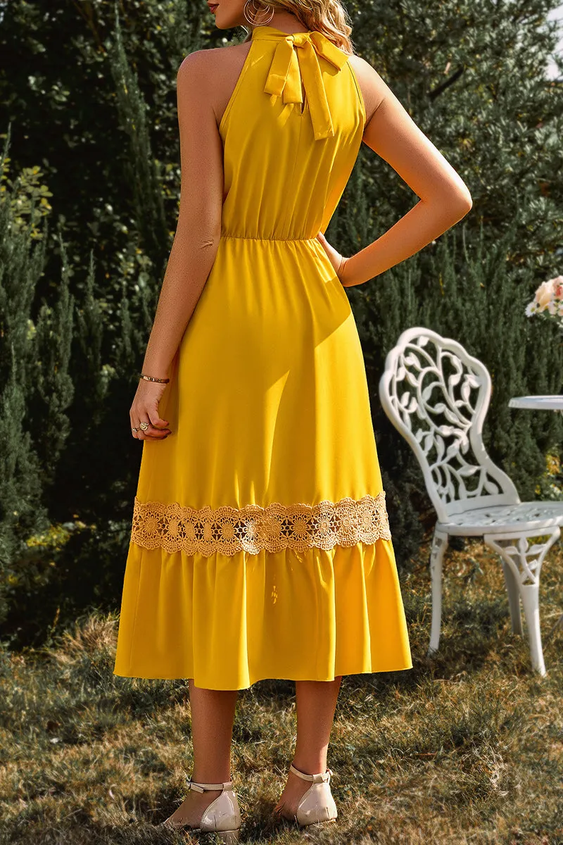 Elegant Vacation Solid Lace Halter A Line Dresses