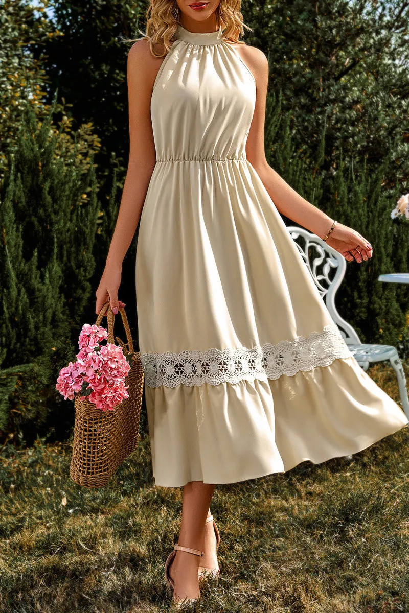 Elegant Vacation Solid Lace Halter A Line Dresses