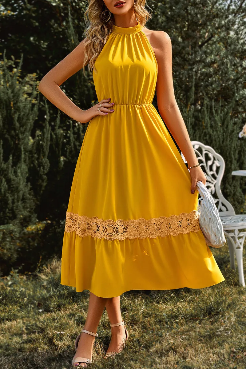 Elegant Vacation Solid Lace Halter A Line Dresses