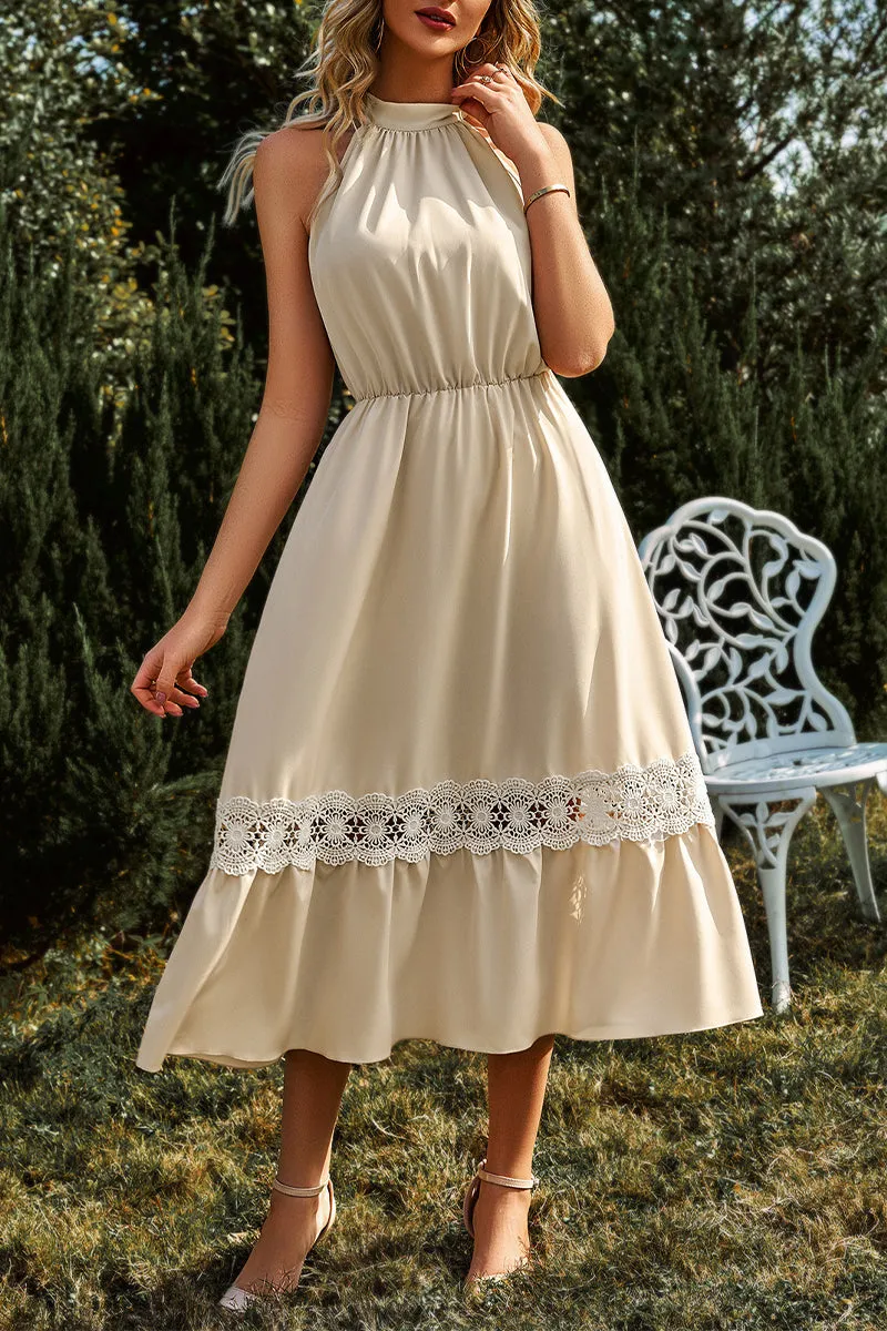 Elegant Vacation Solid Lace Halter A Line Dresses
