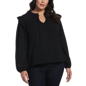 Ella Womens Plus Eyelet Ruffle Peasant Top