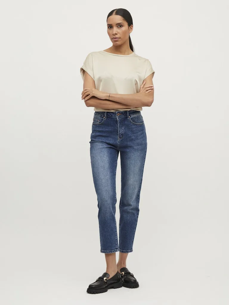 Ellette Short Sleeve Satin Top | Cement