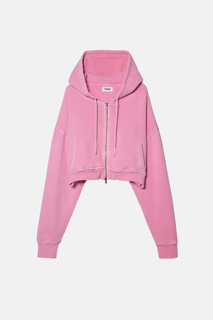 Elwood BABYDOLL CROP ZIP HOODIE Vintage Pink