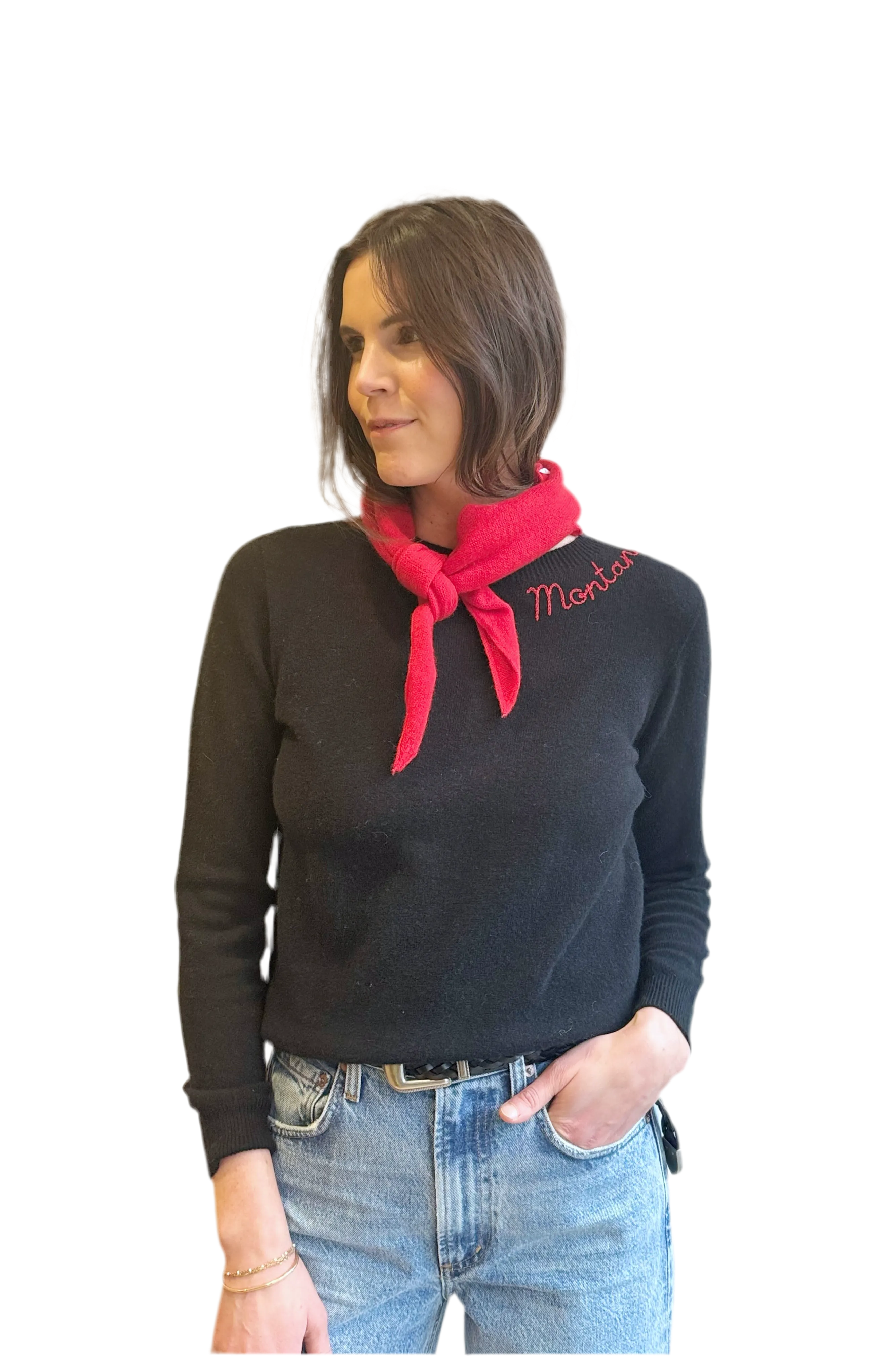 Embroidered Montana crew-neck cashmere sweater- black