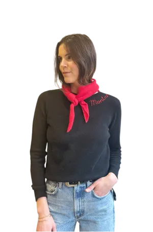 Embroidered Montana crew-neck cashmere sweater- black