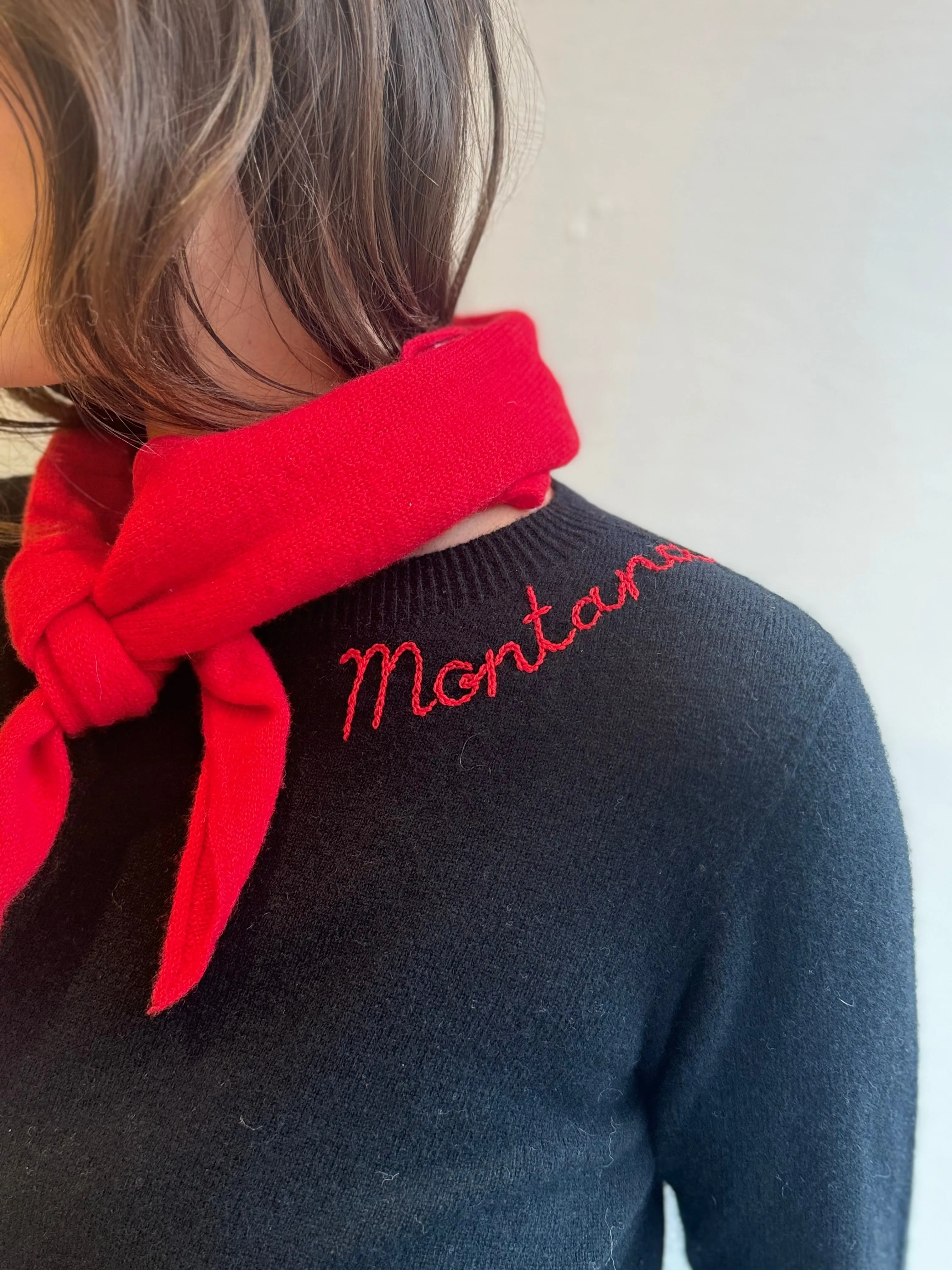 Embroidered Montana crew-neck cashmere sweater- black