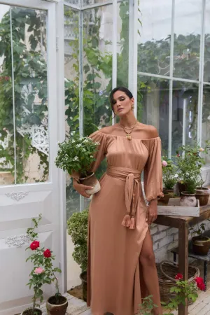 Eve Off The Shoulder Maxi Dress Mocha Mousse