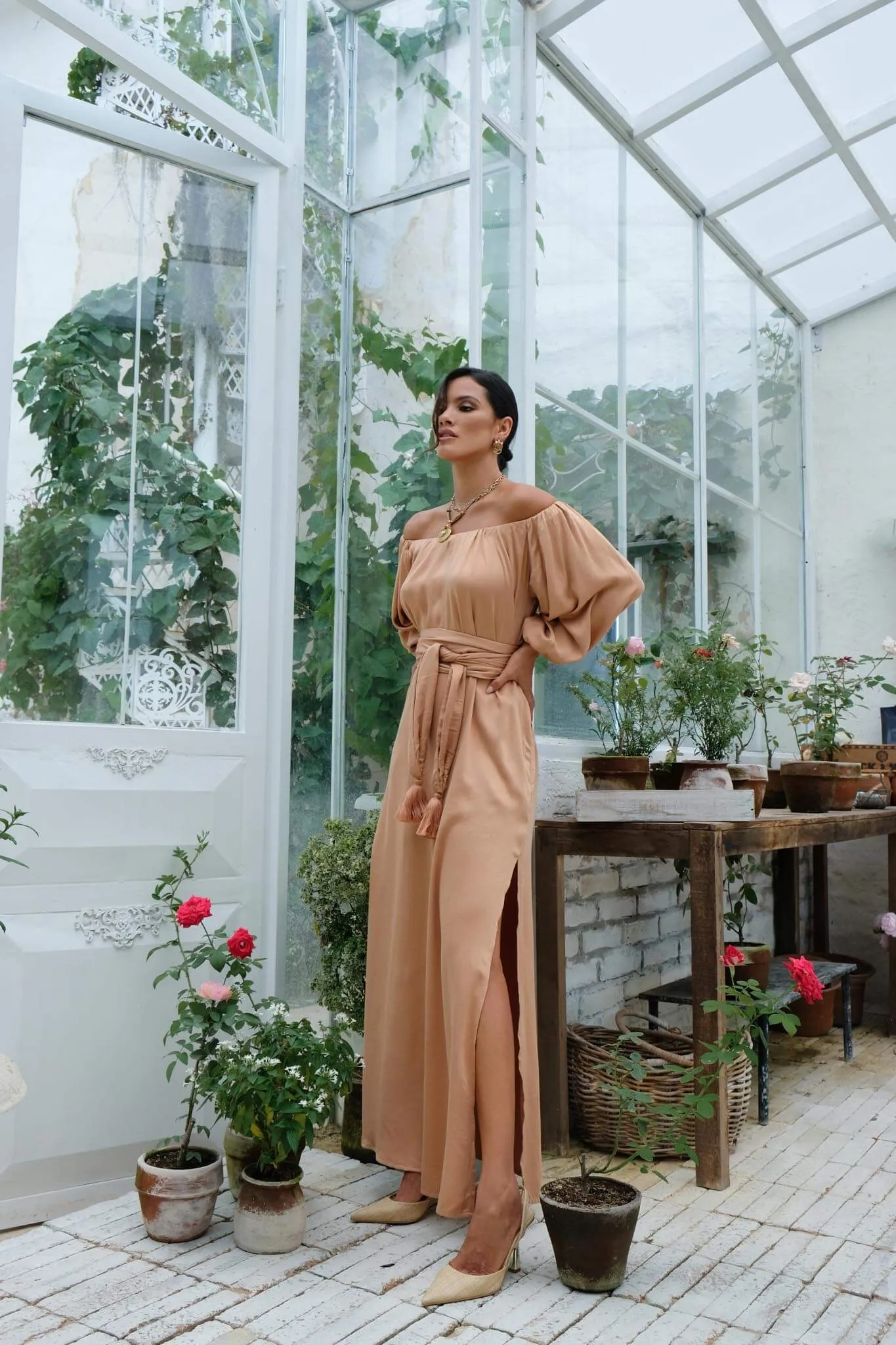 Eve Off The Shoulder Maxi Dress Mocha Mousse