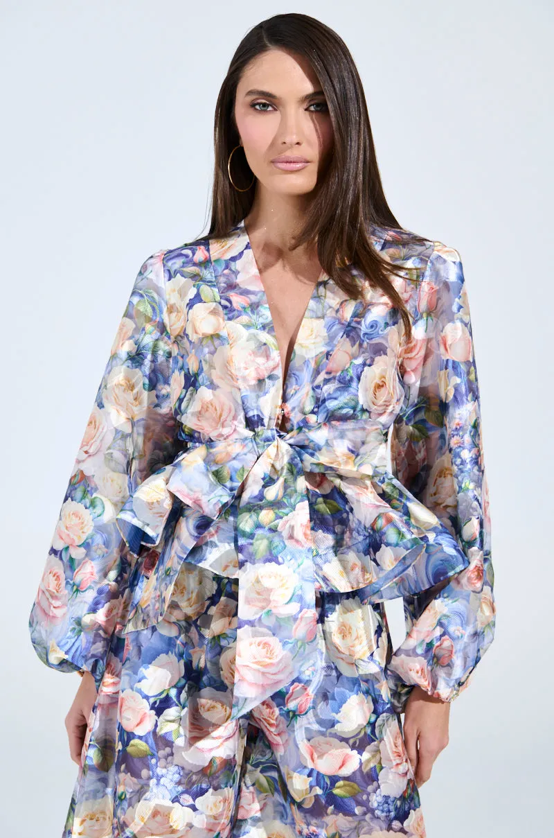 EXALTED FLORAL TIE FRONT BLOUSE