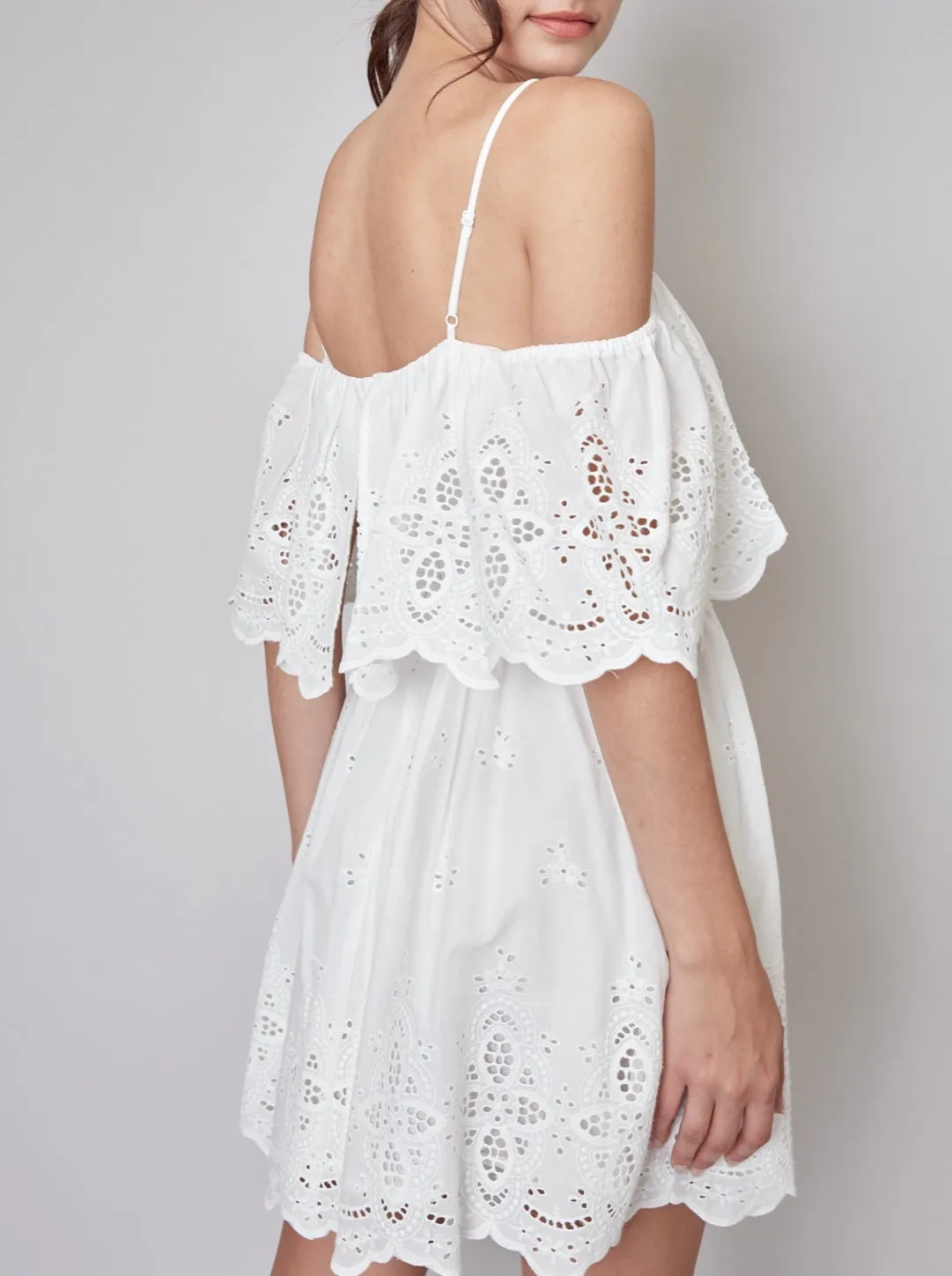 Eyelet Off The Shoulder A Line Mini Dress
