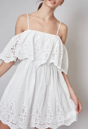 Eyelet Off The Shoulder A Line Mini Dress