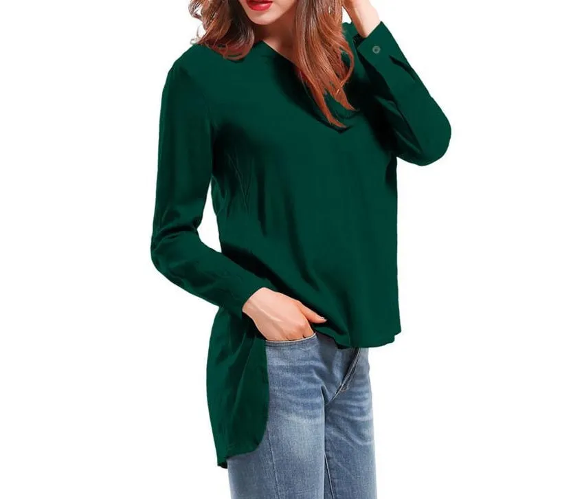 Fashion female V-neck blouses Cotton irregular Solid Loose Long sleeve shirts Ladies tops Streetwear Women Plus Size