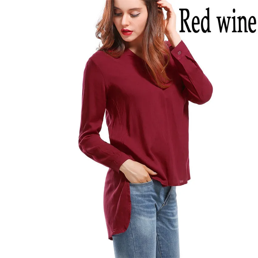 Fashion female V-neck blouses Cotton irregular Solid Loose Long sleeve shirts Ladies tops Streetwear Women Plus Size