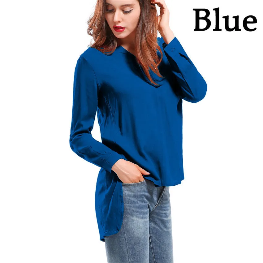 Fashion female V-neck blouses Cotton irregular Solid Loose Long sleeve shirts Ladies tops Streetwear Women Plus Size