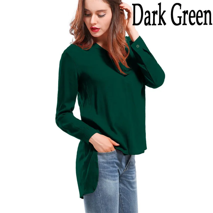 Fashion female V-neck blouses Cotton irregular Solid Loose Long sleeve shirts Ladies tops Streetwear Women Plus Size