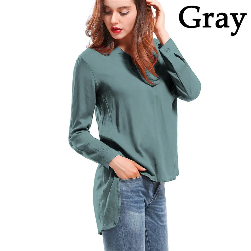 Fashion female V-neck blouses Cotton irregular Solid Loose Long sleeve shirts Ladies tops Streetwear Women Plus Size