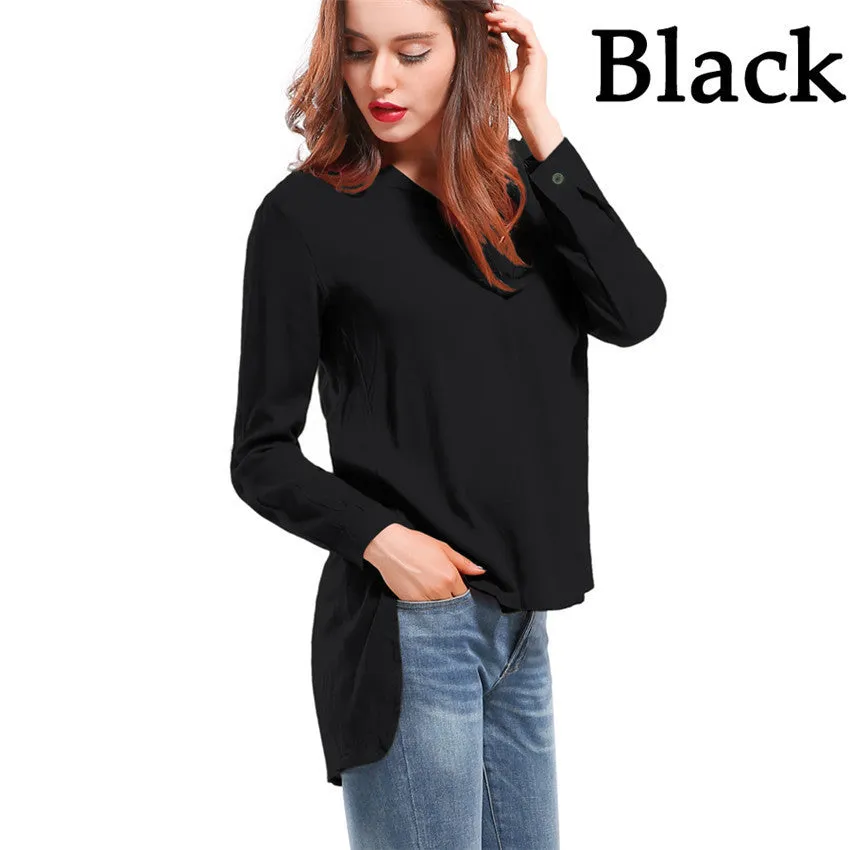 Fashion female V-neck blouses Cotton irregular Solid Loose Long sleeve shirts Ladies tops Streetwear Women Plus Size