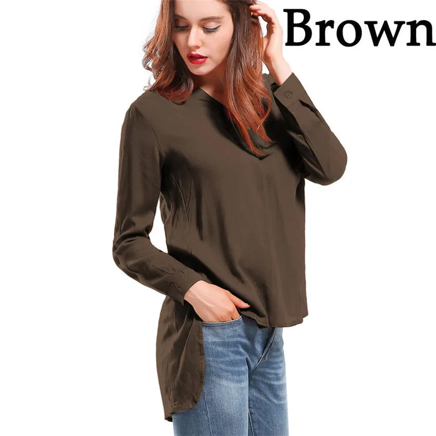 Fashion female V-neck blouses Cotton irregular Solid Loose Long sleeve shirts Ladies tops Streetwear Women Plus Size
