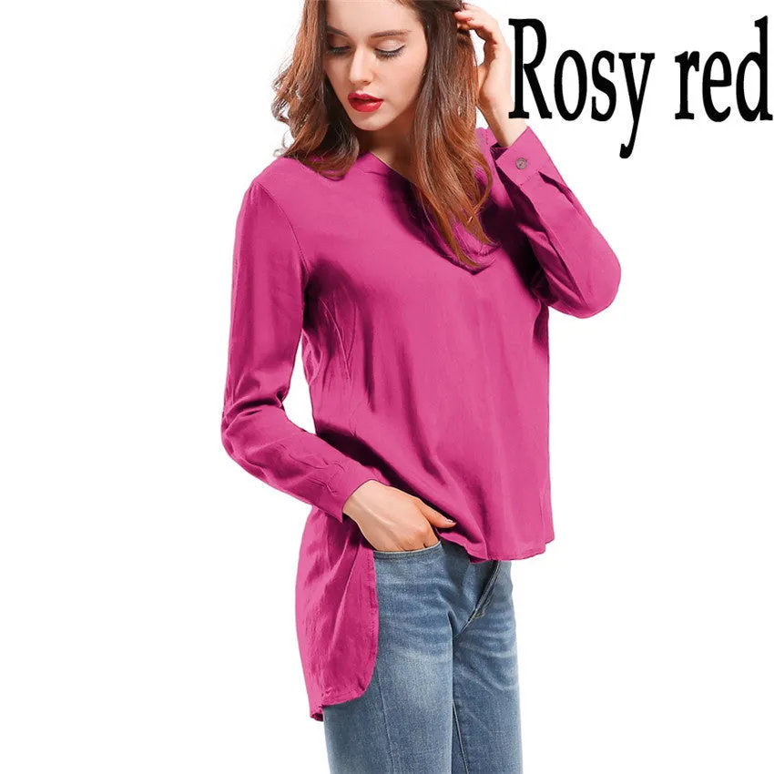 Fashion female V-neck blouses Cotton irregular Solid Loose Long sleeve shirts Ladies tops Streetwear Women Plus Size