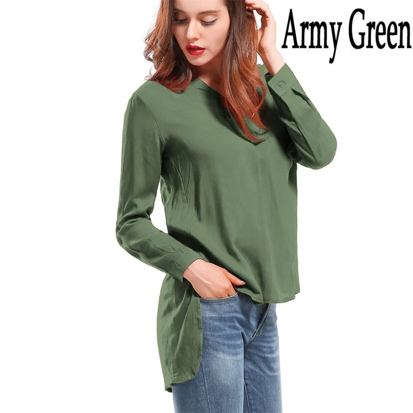 Fashion female V-neck blouses Cotton irregular Solid Loose Long sleeve shirts Ladies tops Streetwear Women Plus Size