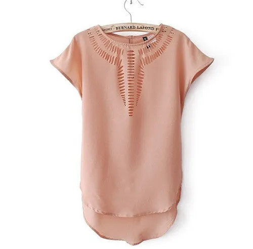 Fashion Ladies Blouses Batwing Sleeve Chiffon Hollow Out Ladies Blouses Elegant Clothing