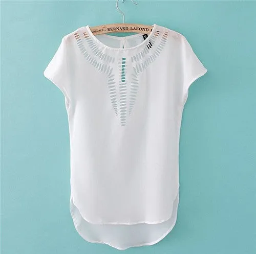 Fashion Ladies Blouses Batwing Sleeve Chiffon Hollow Out Ladies Blouses Elegant Clothing