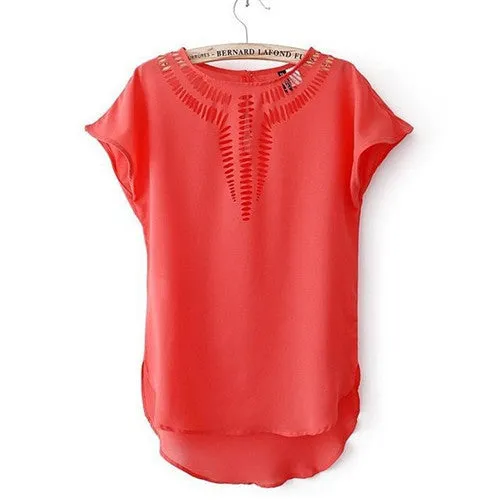 Fashion Ladies Blouses Batwing Sleeve Chiffon Hollow Out Ladies Blouses Elegant Clothing