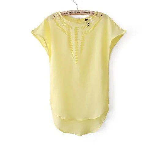 Fashion Ladies Blouses Batwing Sleeve Chiffon Hollow Out Ladies Blouses Elegant Clothing