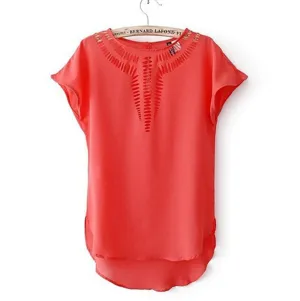 Fashion Ladies Blouses Batwing Sleeve Chiffon Hollow Out Ladies Blouses Elegant Clothing