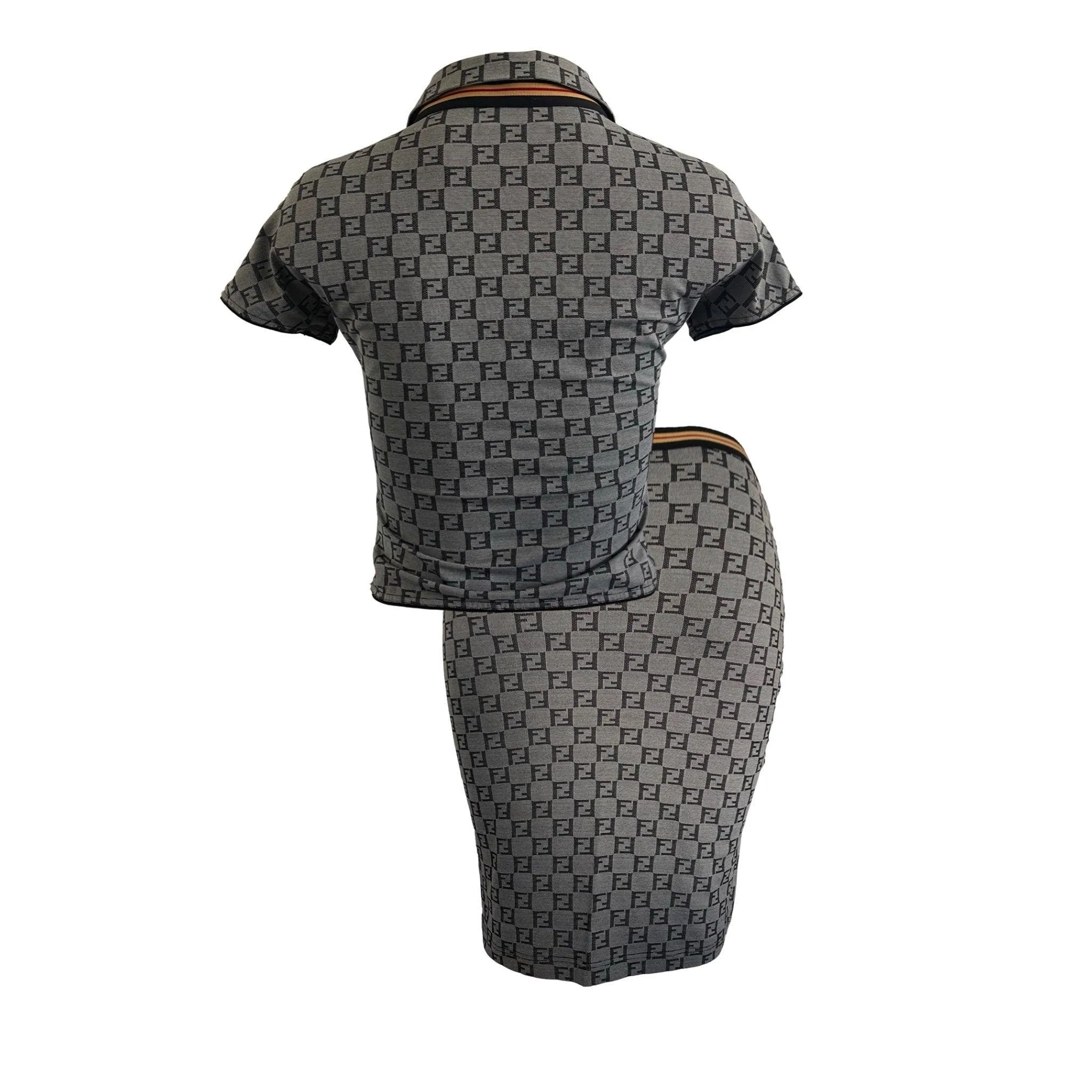 Fendi Grey Monogram Stretch Cropped Skirt Set