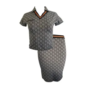 Fendi Grey Monogram Stretch Cropped Skirt Set