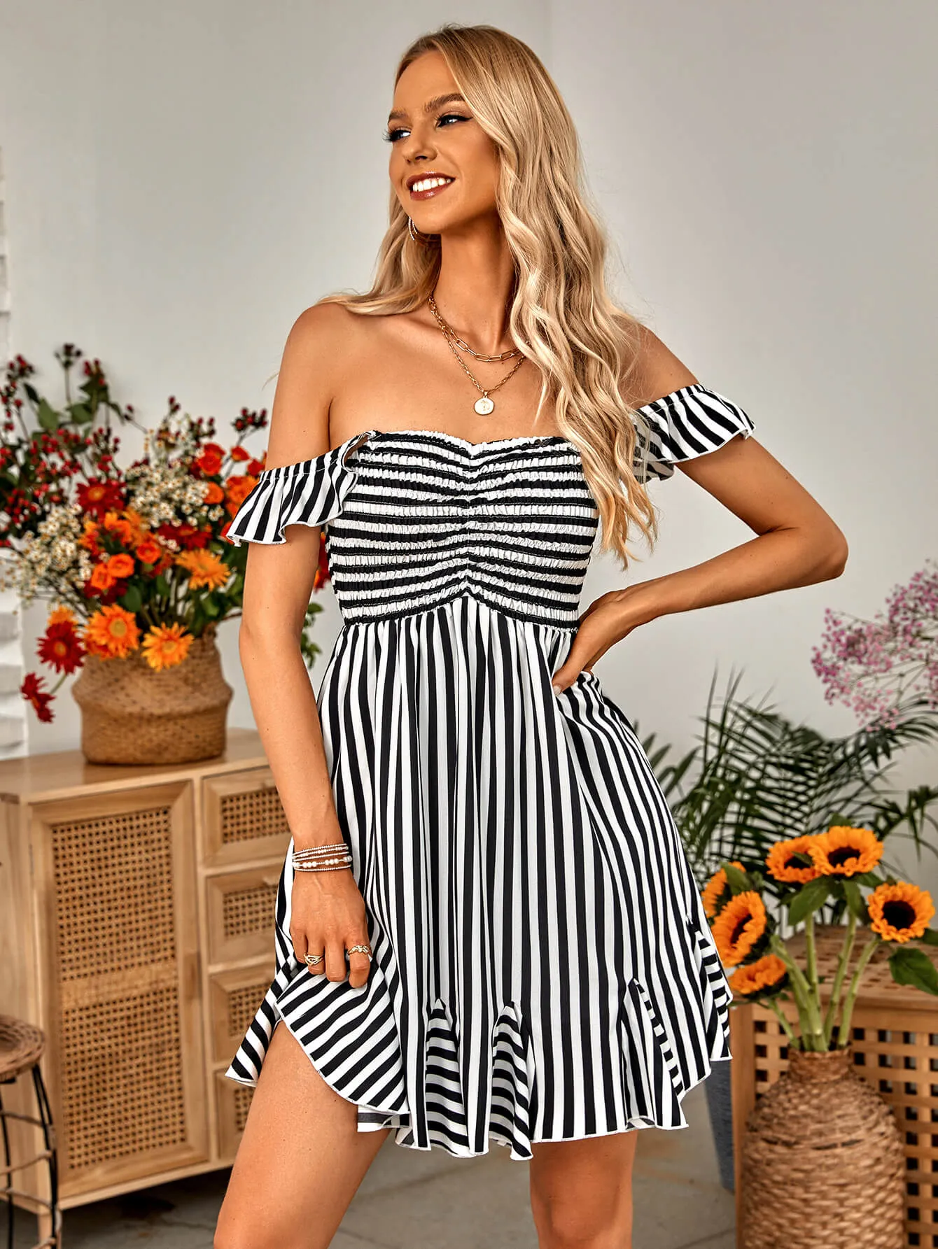 Flirty Much Strip Mini Dress - Black