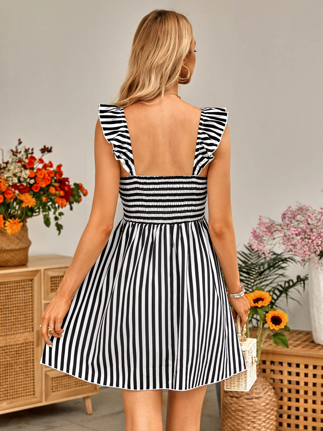 Flirty Much Strip Mini Dress - Black