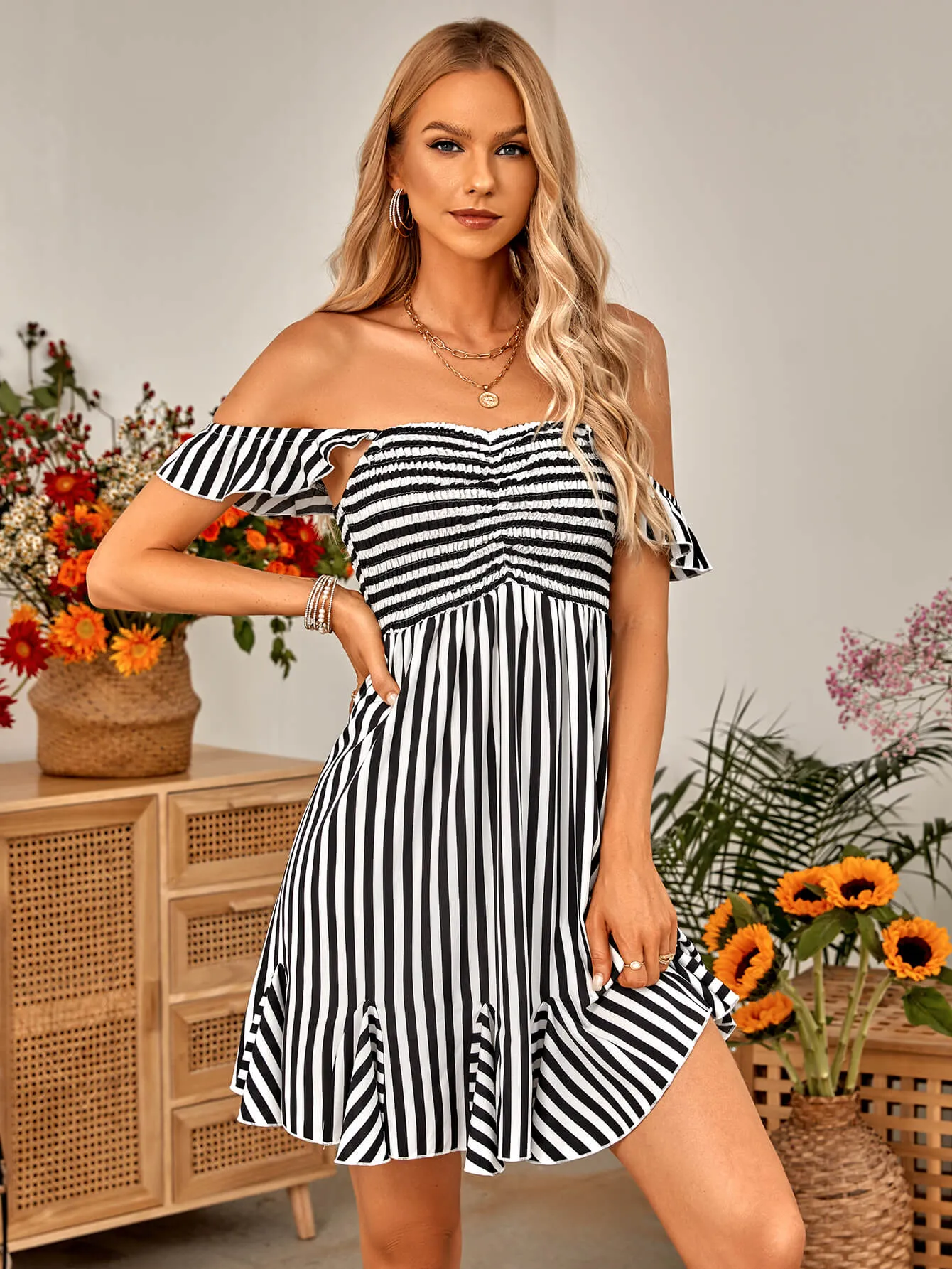 Flirty Much Strip Mini Dress - Black